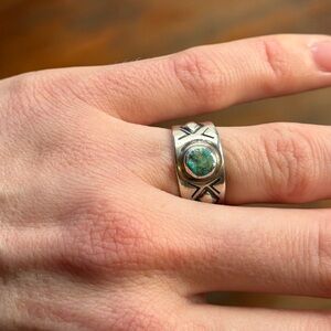 J Mariano Stamped Turquoise and Sterling silver ring